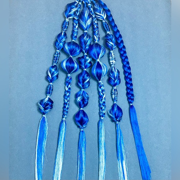 Blue and White Tie-in Rave Braids Festival Braids Hair Extensions Halloween - Picture 1 of 4